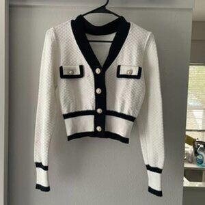 Contrast Boucle Cardigan Off White and Black